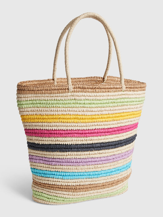 Rainbow Stripe Straw Tote Bag