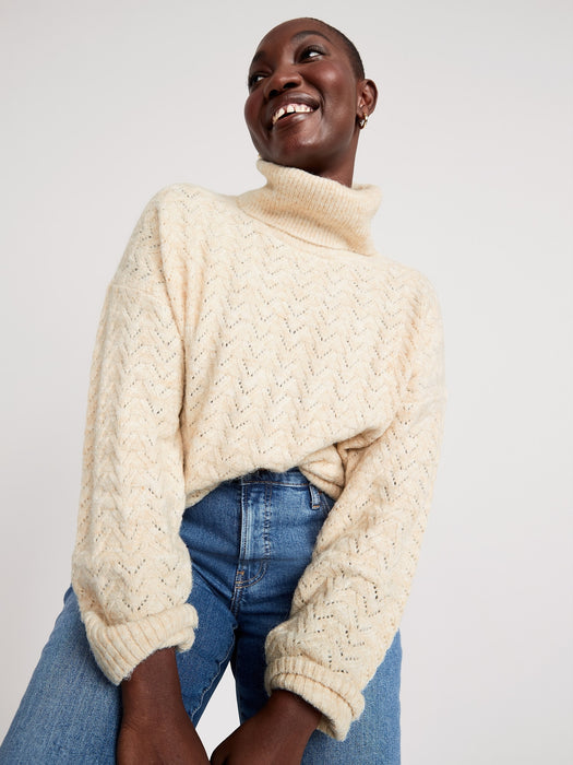 Heathered Pointelle-Knit Turtleneck Sweater for Women