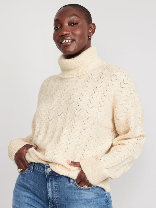 Heathered Pointelle-Knit Turtleneck Sweater for Women