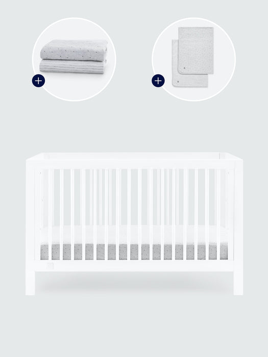 babyGap Charlie Crib with Grey Dots and Stripes Bedding Bundle