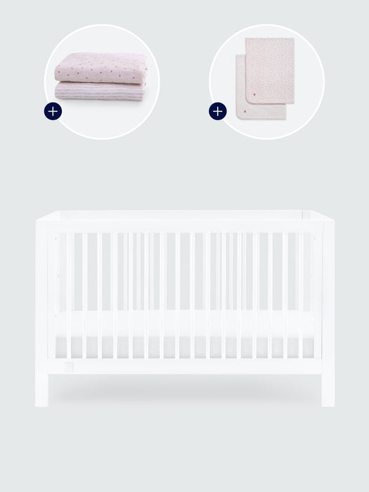 babyGap Charlie Crib with Pink Hearts and Stripes Bedding Bundle