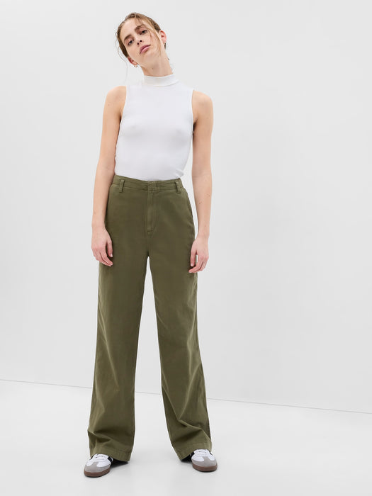 Twill Wide-Leg Khakis