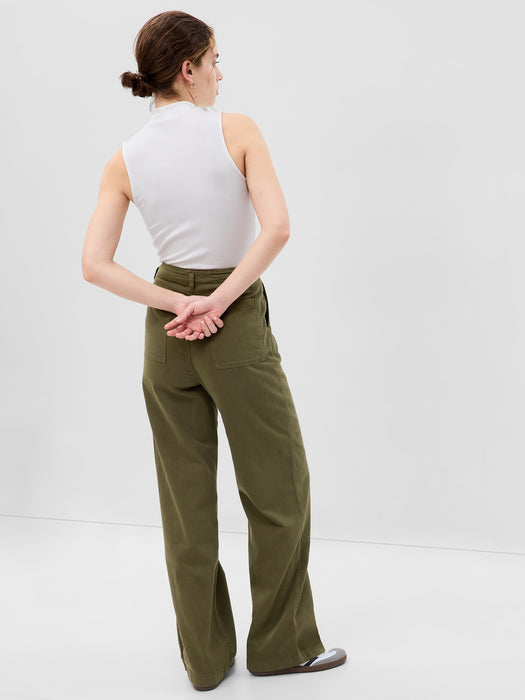 Twill Wide-Leg Khakis