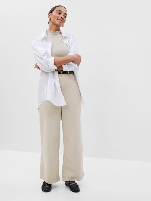 Mid Rise Twill Wide-Leg Khakis