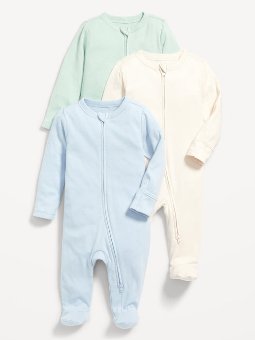 Unisex 3-Pack Sleep & Play 2-Way-Zip Footed One-Piece for Baby