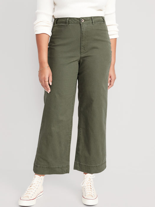 High-Waisted Crop Chino Wide-Leg Pants