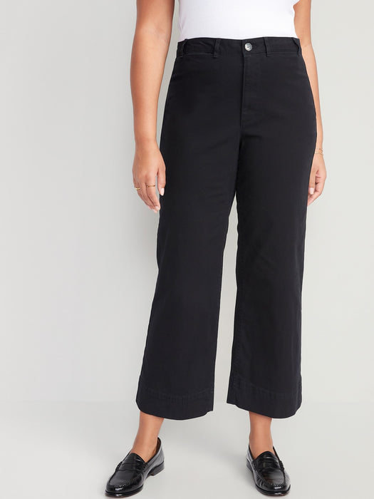 High-Waisted Wide-Leg Cropped Chino Pants