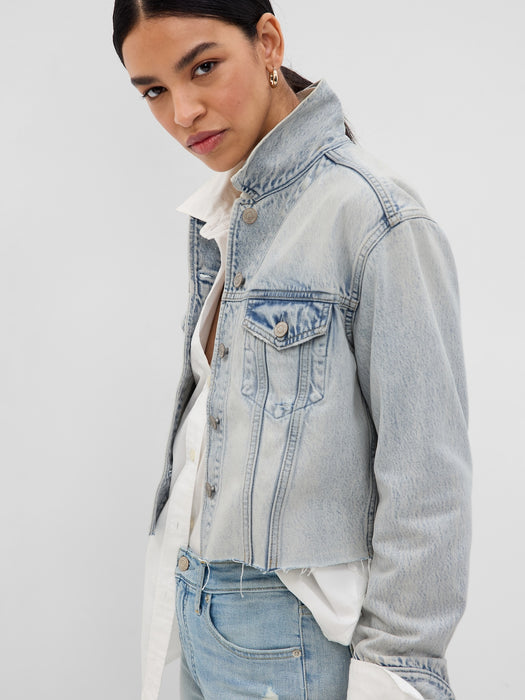 Oversized Cropped Denim Jacket with Washwell