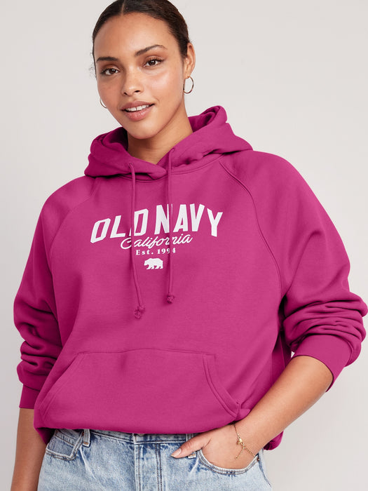 Oversized Fleece Logo Graphic Hoodie for Women