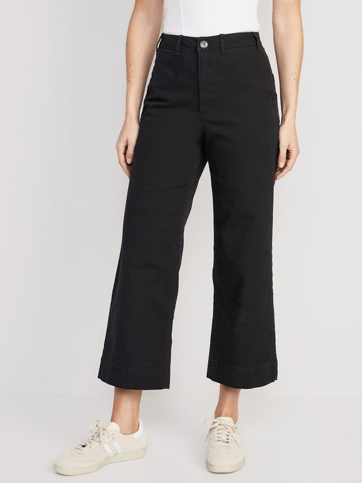 High-Waisted Wide-Leg Cropped Chino Pants