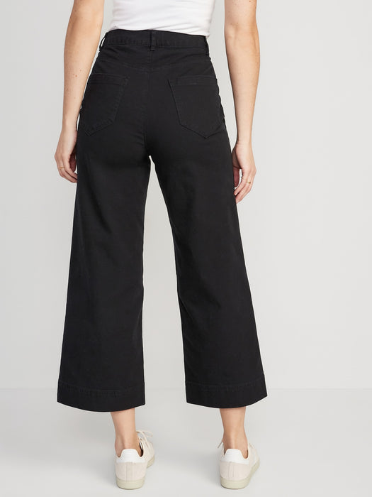 High-Waisted Wide-Leg Cropped Chino Pants