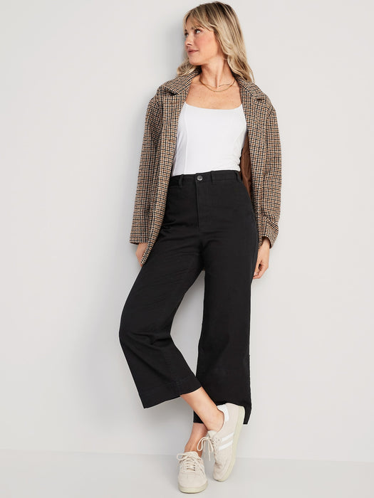 High-Waisted Wide-Leg Cropped Chino Pants