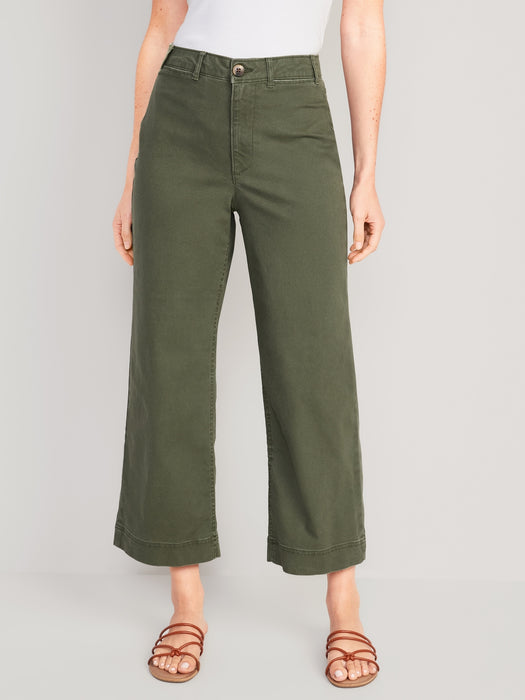 High-Waisted Crop Chino Wide-Leg Pants