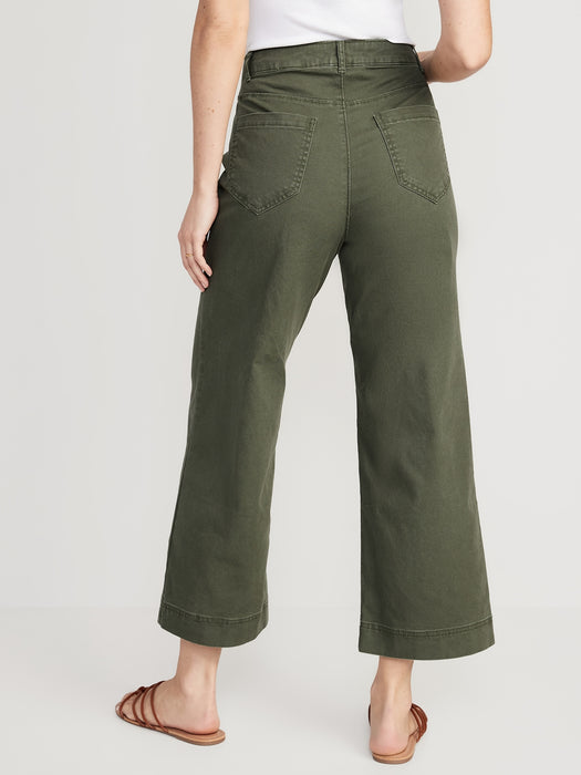 High-Waisted Crop Chino Wide-Leg Pants