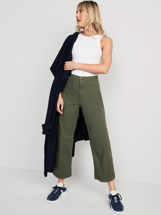 High-Waisted Crop Chino Wide-Leg Pants