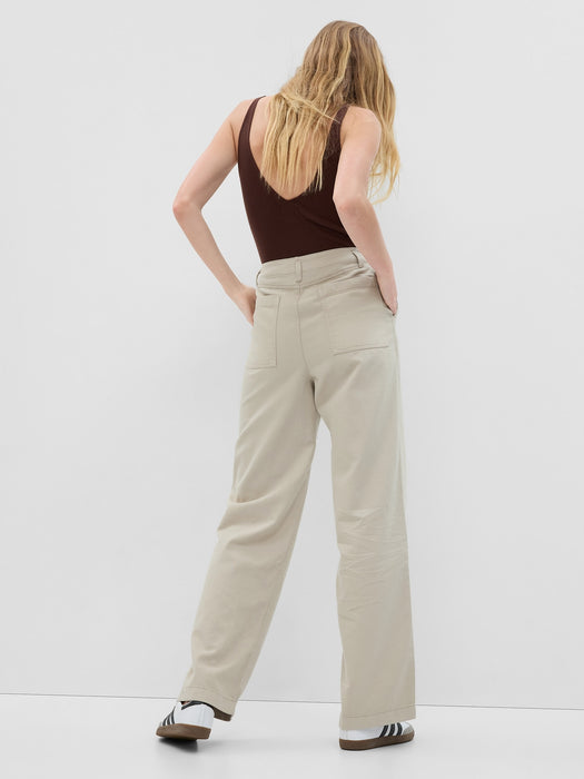 Mid Rise Twill Wide-Leg Khakis