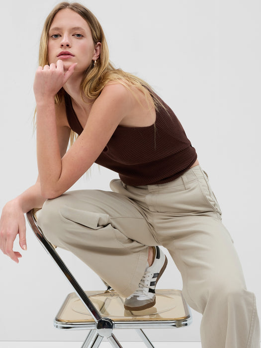 Mid Rise Twill Wide-Leg Khakis