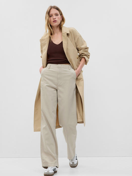 Mid Rise Twill Wide-Leg Khakis