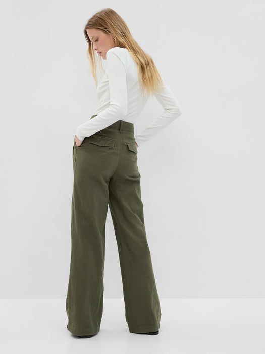 Linen-Cotton Pleated Pants