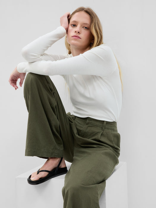 Linen-Cotton Pleated Pants