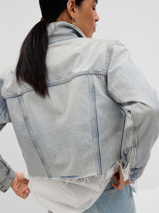 Oversized Cropped Denim Jacket with Washwell