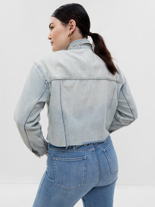 Oversized Cropped Denim Jacket with Washwell