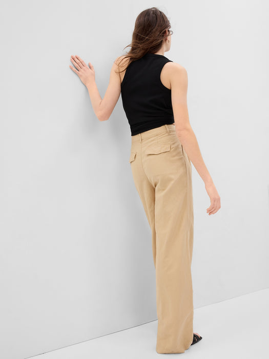 Linen-Cotton Pleated Pants