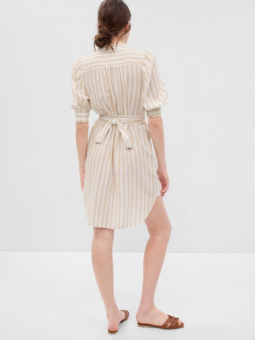 Puff Sleeve Linen-Cotton Shirtdress