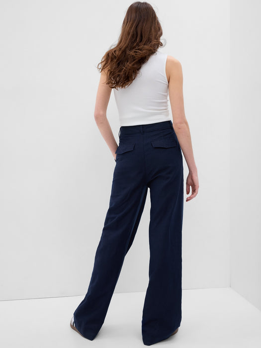 Linen-Cotton Pleated Pants