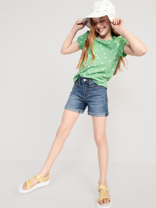 High-Waisted Roll-Cuffed Cut-Off Jean Shorts for Girls