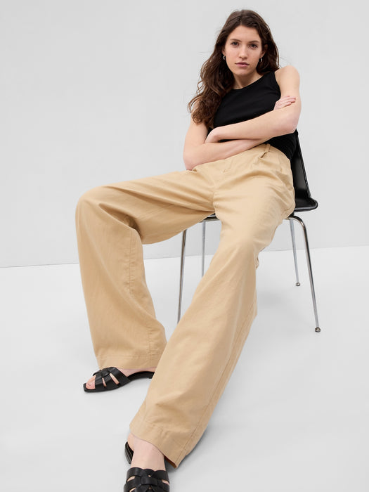 Linen-Cotton Pleated Pants