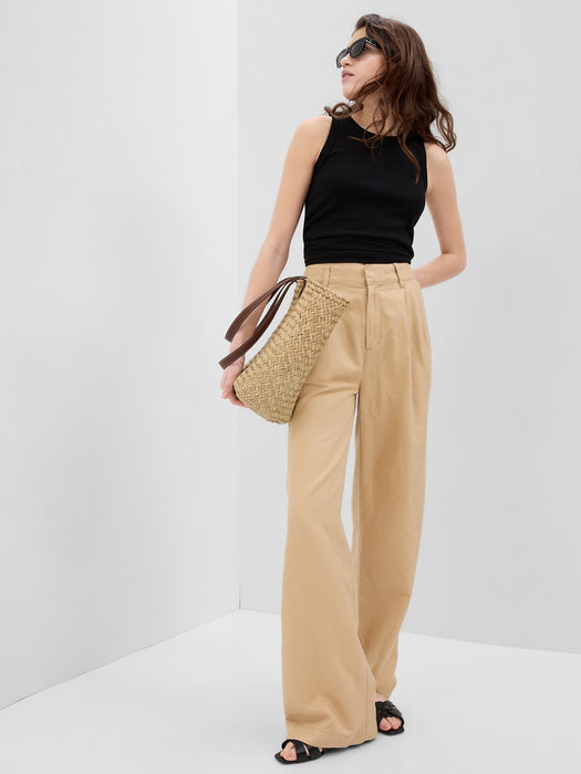 Linen-Cotton Pleated Pants