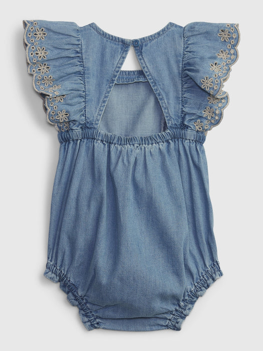 Baby Eyelet Bubble Denim Shorty One-Piece with Washwell