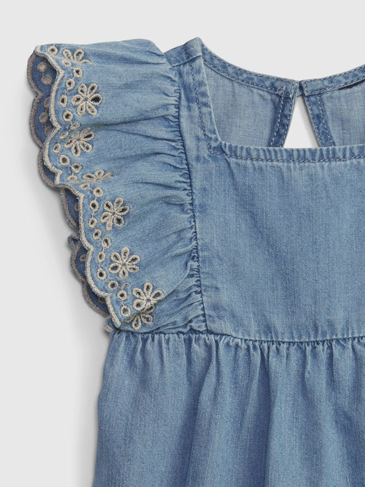 Baby Eyelet Bubble Denim Shorty One-Piece with Washwell