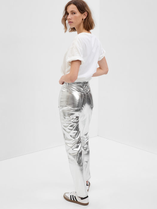 High Rise Vegan Leather Cheeky Straight Pants