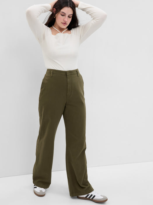 Twill Wide-Leg Khakis