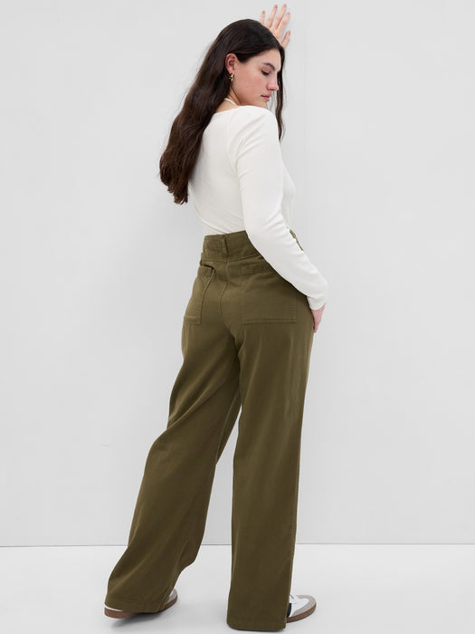 Twill Wide-Leg Khakis