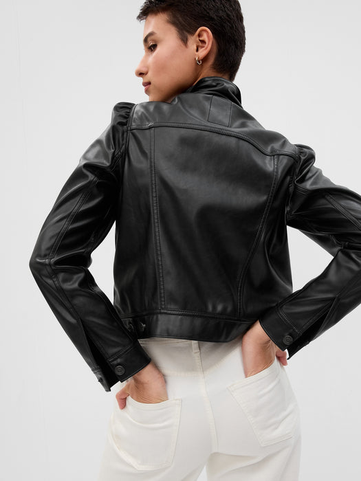 Puff Sleeve Faux-Leather Jacket