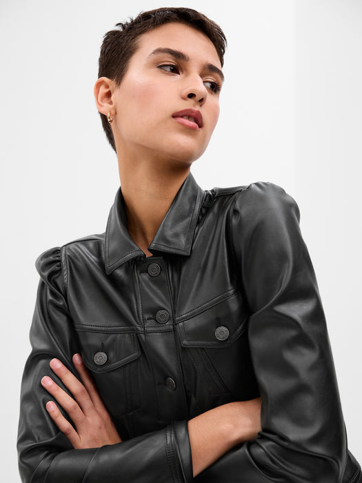 Puff Sleeve Faux-Leather Jacket