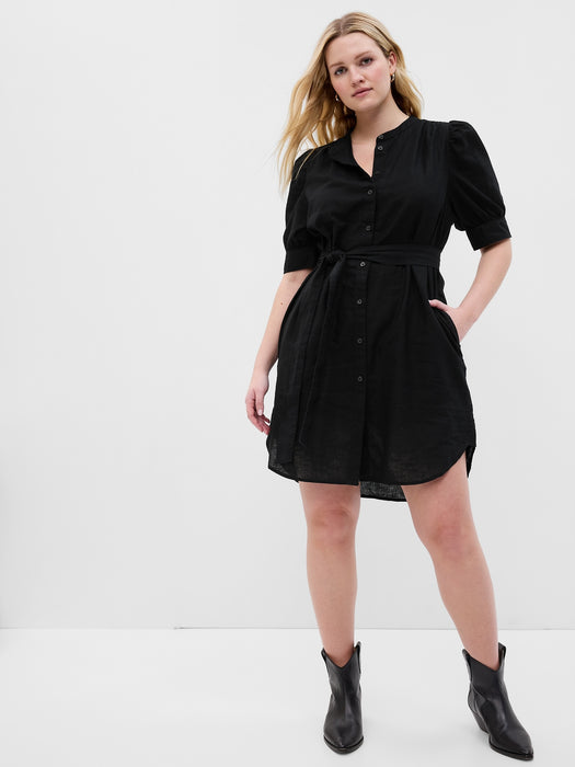 Puff Sleeve Linen-Cotton Shirtdress