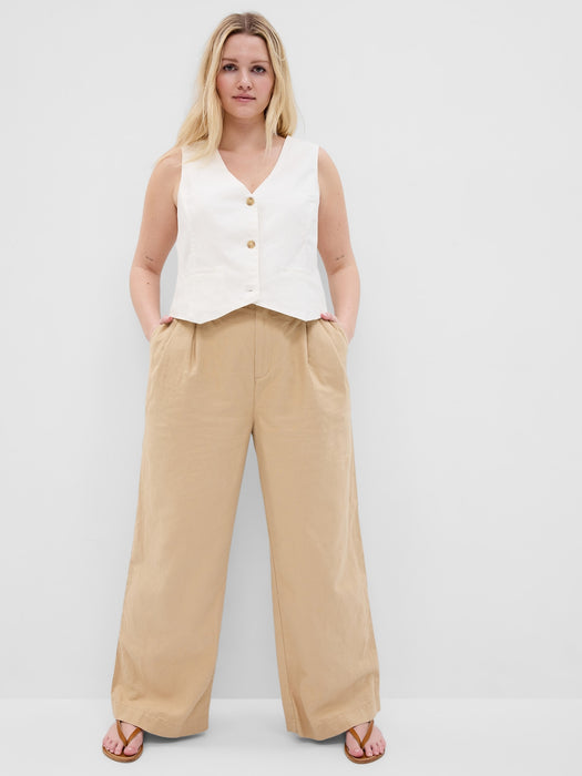 Linen-Cotton Pleated Pants