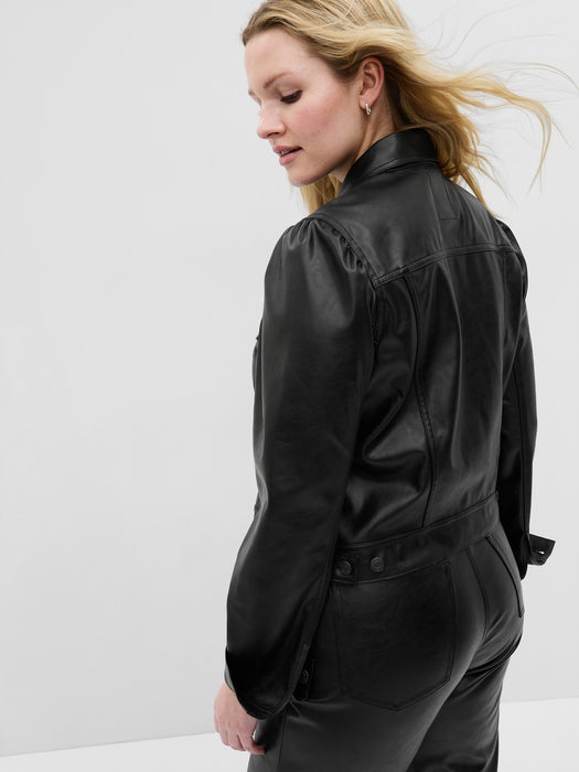 Puff Sleeve Faux-Leather Jacket