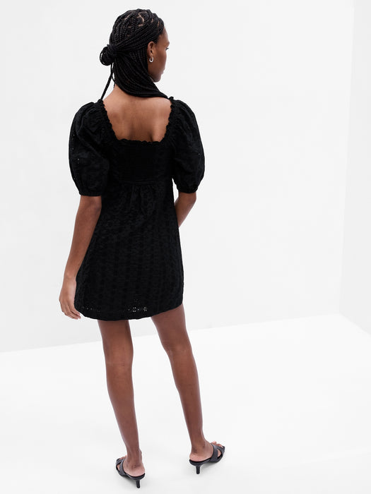 Puff Sleeve Eyelet Mini Dress