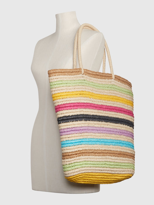 Rainbow Stripe Straw Tote Bag