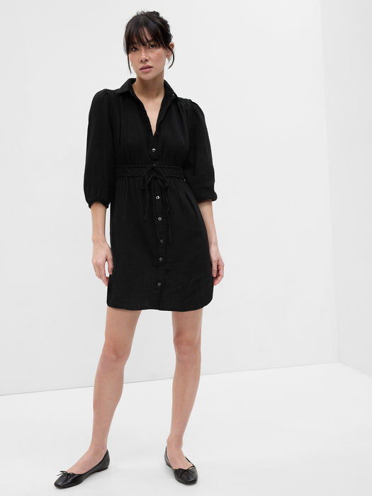 Crinkle Gauze Mini Shirt Dress