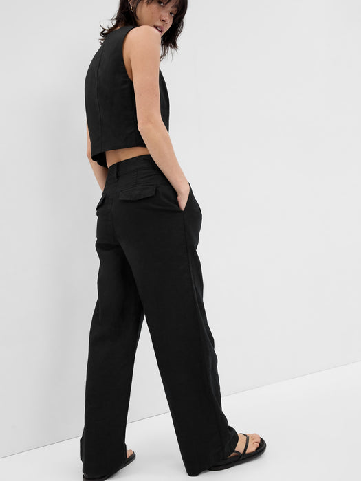 Linen-Cotton Pleated Pants