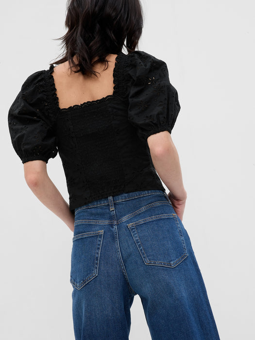 Puff Sleeve Eyelet Shirt