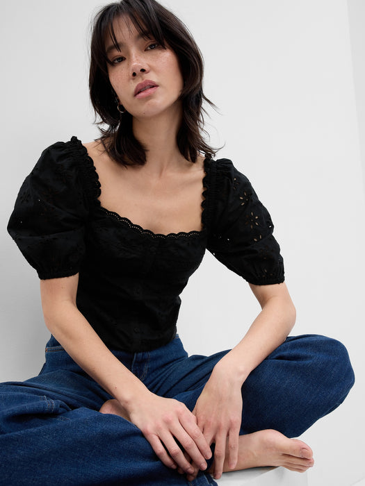 Puff Sleeve Eyelet Shirt