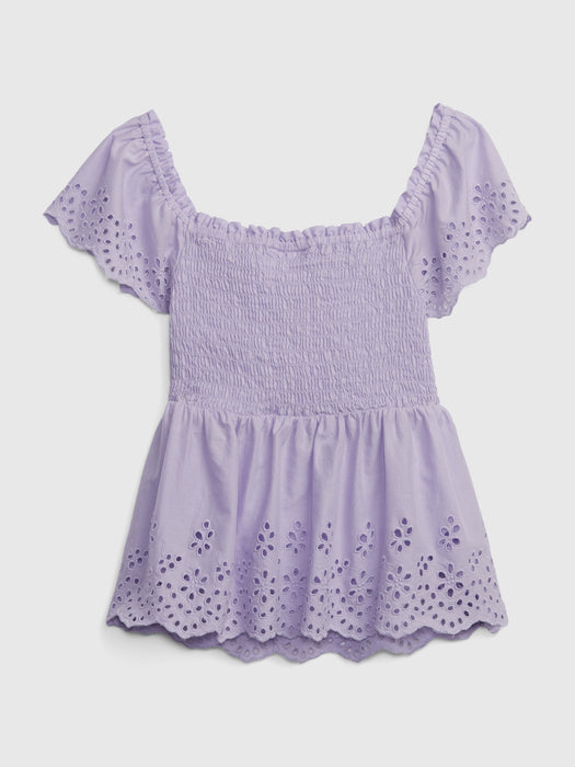 Kids Eyelet Flutter Sleeve Top