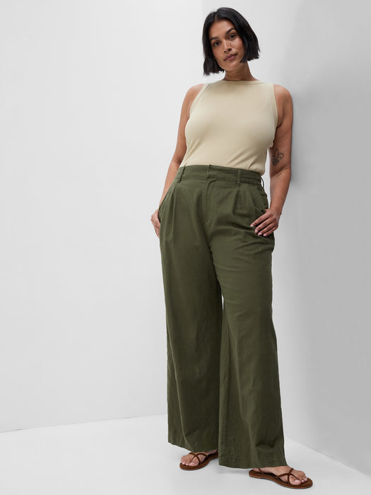 Linen-Cotton Pleated Pants